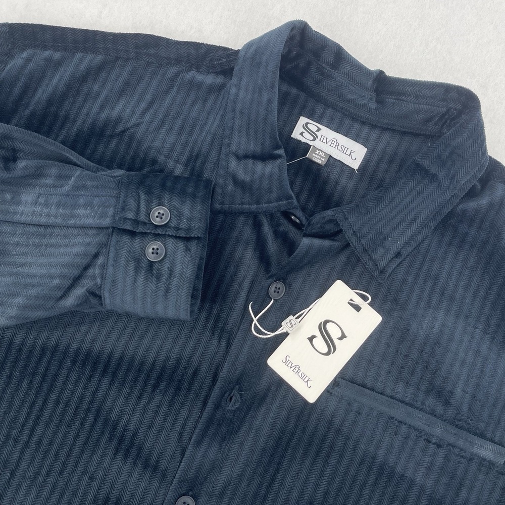 Silversilk Button Up Shirt Mens XXL Navy Velour Knit Walking Shirt Velvet NWT